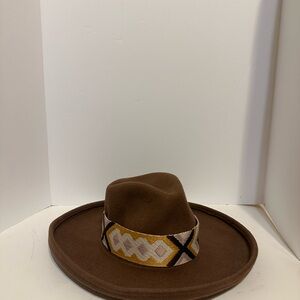 Brown Wool Hat with Patterned Band